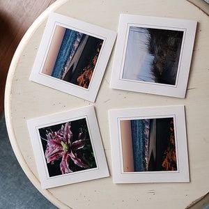 Four 5x5 square photo cards with envelopes, blank inside